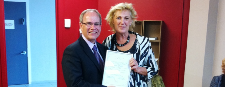 Judy receives Award from HWM Len Brown